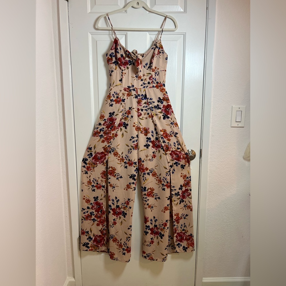 Women's Sleeveless V-Neck Tie Front Jumpsuit -Xhilaration -Blush Pink - Picture 3 of 9